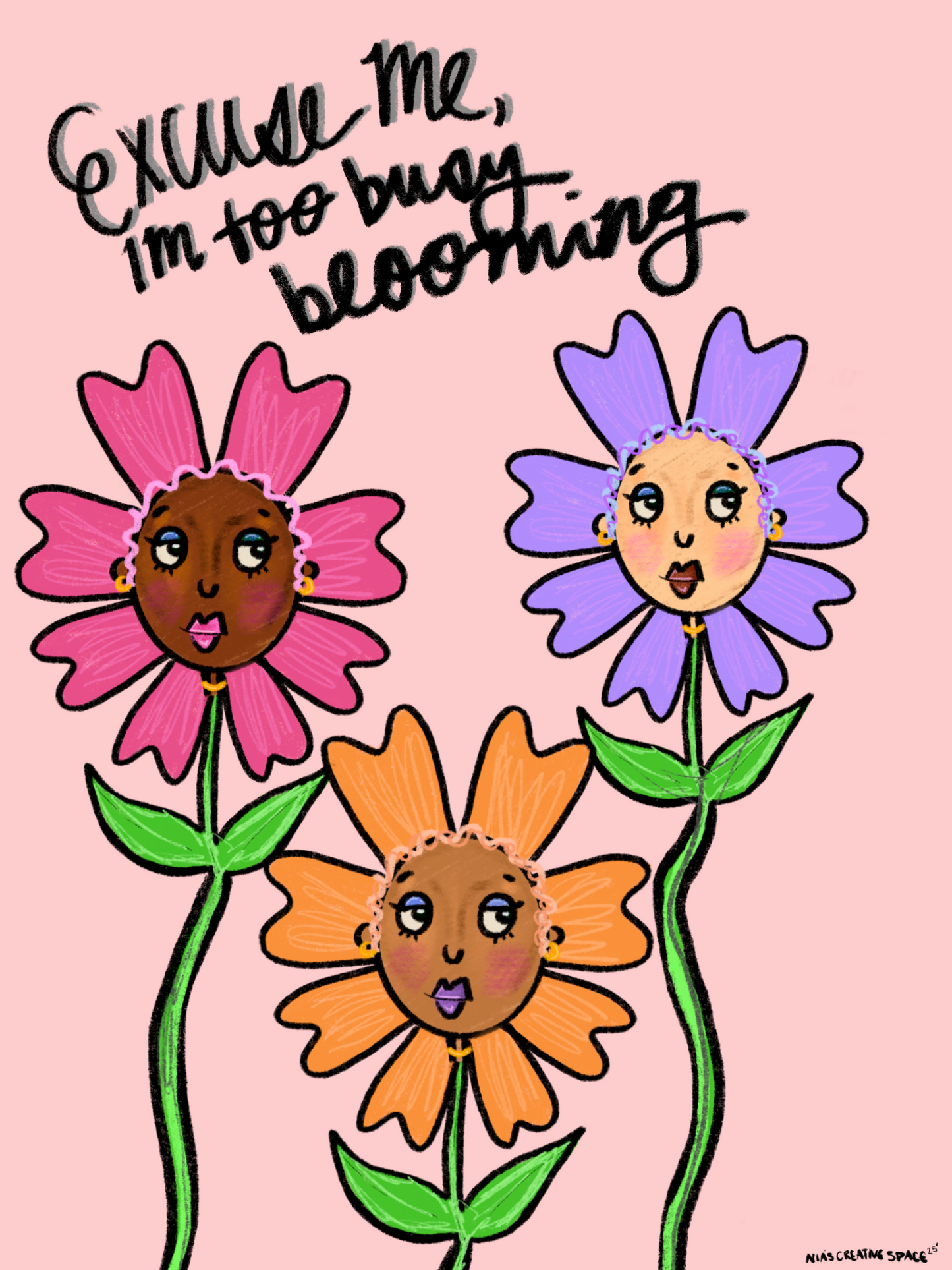 Busy Blooming Girls Art Print